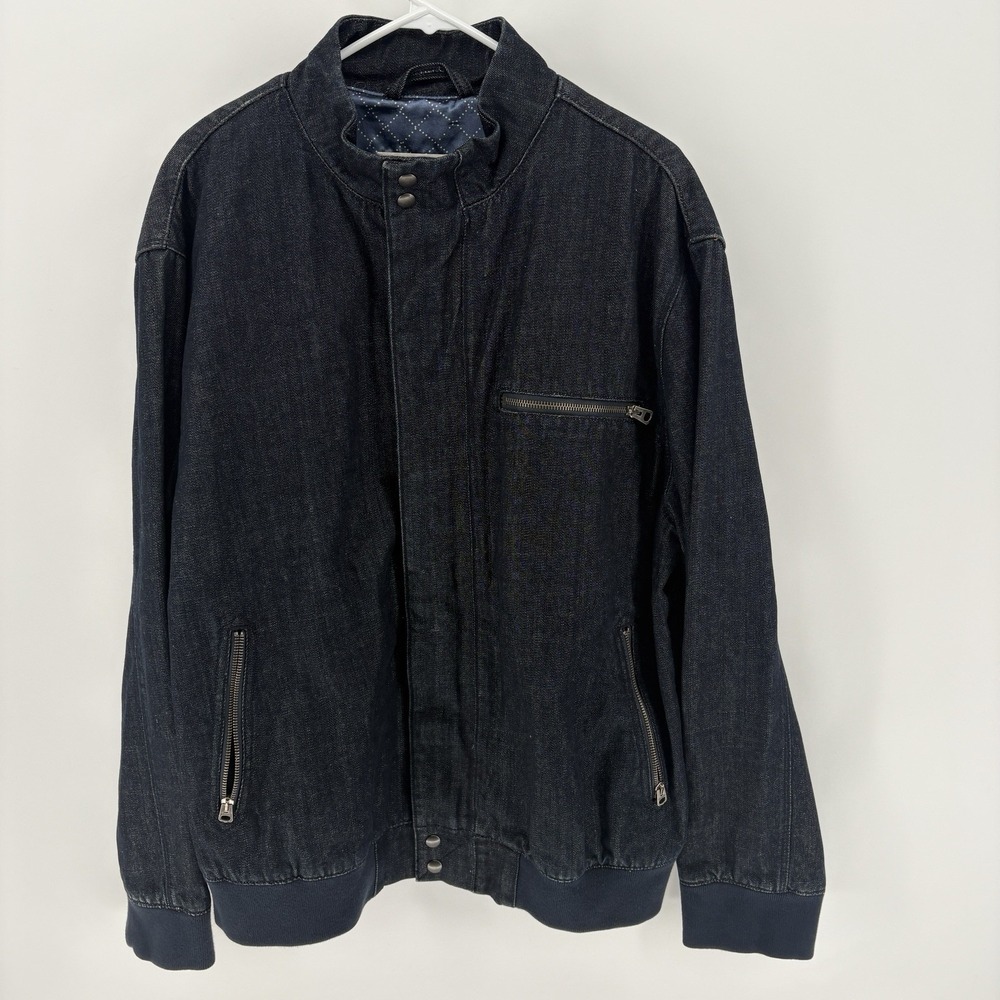 VTG Levi's Mens XL Denim Bomber Jacket Dark Wash Quilted Lined Moto Cafe Racer